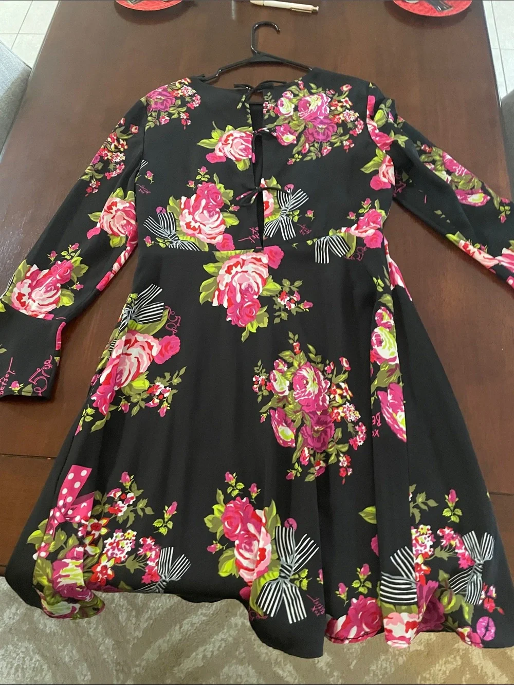 Betsey Johnson Black Dress with Pink Floral Print